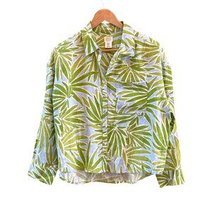 Sigrid Olsen Tropical Botanical Print Linen Blouse Sz M Resort Wear Coastal Chic